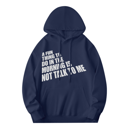 Morning Introvert Slogan Graphic Hoodie, Unisex Relaxed Comfort Navy Hooded Sweatshirt