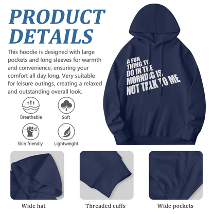Morning Introvert Slogan Graphic Hoodie, Unisex Relaxed Comfort Navy Hooded Sweatshirt