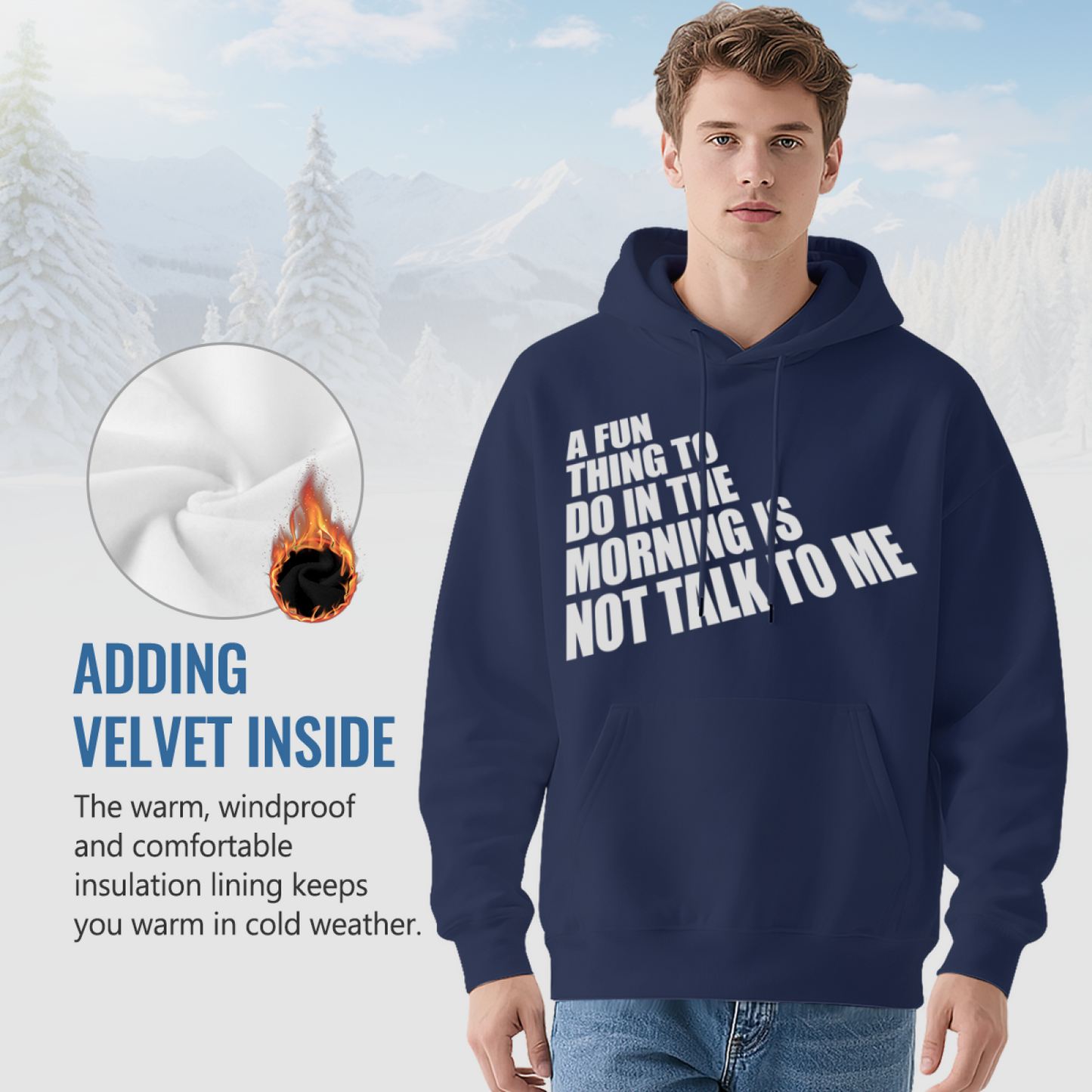 Morning Introvert Slogan Graphic Hoodie, Unisex Relaxed Comfort Navy Hooded Sweatshirt