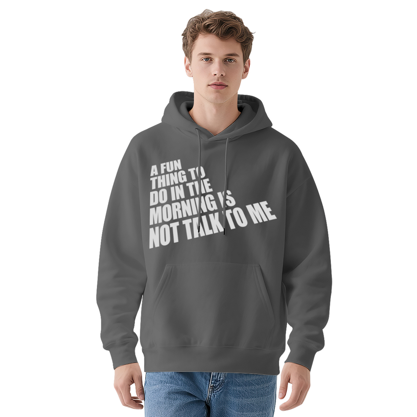 Morning Introvert Slogan Graphic Hoodie, Unisex Relaxed Comfort Navy Hooded Sweatshirt