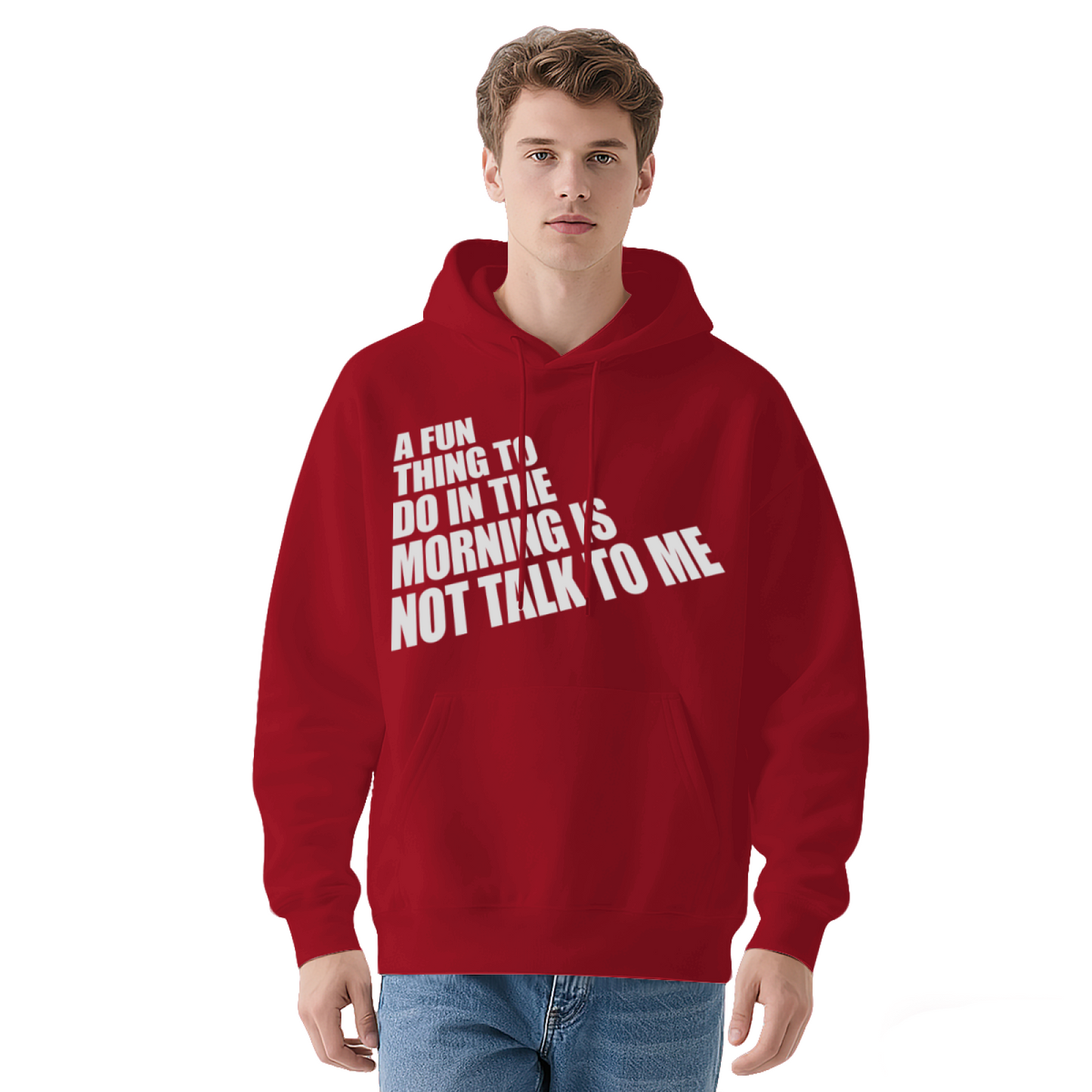Morning Introvert Slogan Graphic Hoodie, Unisex Relaxed Comfort Navy Hooded Sweatshirt
