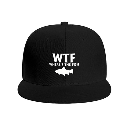 WTF Where¡¯s The Fish Funny Fishing Slogan Print Flat Brim Sun Hat, Fisherman Humor Street Cap