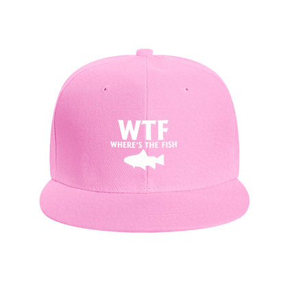WTF Where¡¯s The Fish Funny Fishing Slogan Print Flat Brim Sun Hat, Fisherman Humor Street Cap