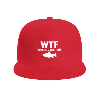 WTF Where¡¯s The Fish Funny Fishing Slogan Print Flat Brim Sun Hat, Fisherman Humor Street Cap