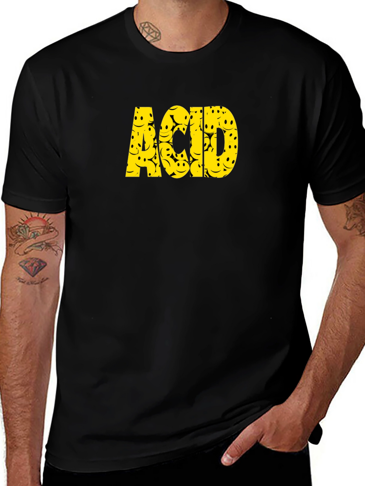 Acid Smiley Face Graphic Tee - Black Cotton T-Shirt