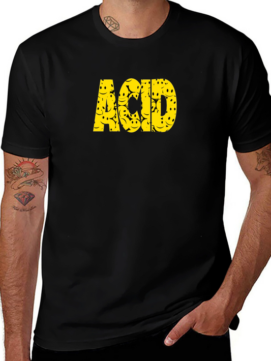 Acid Smiley Face Graphic Tee - Black Cotton T-Shirt