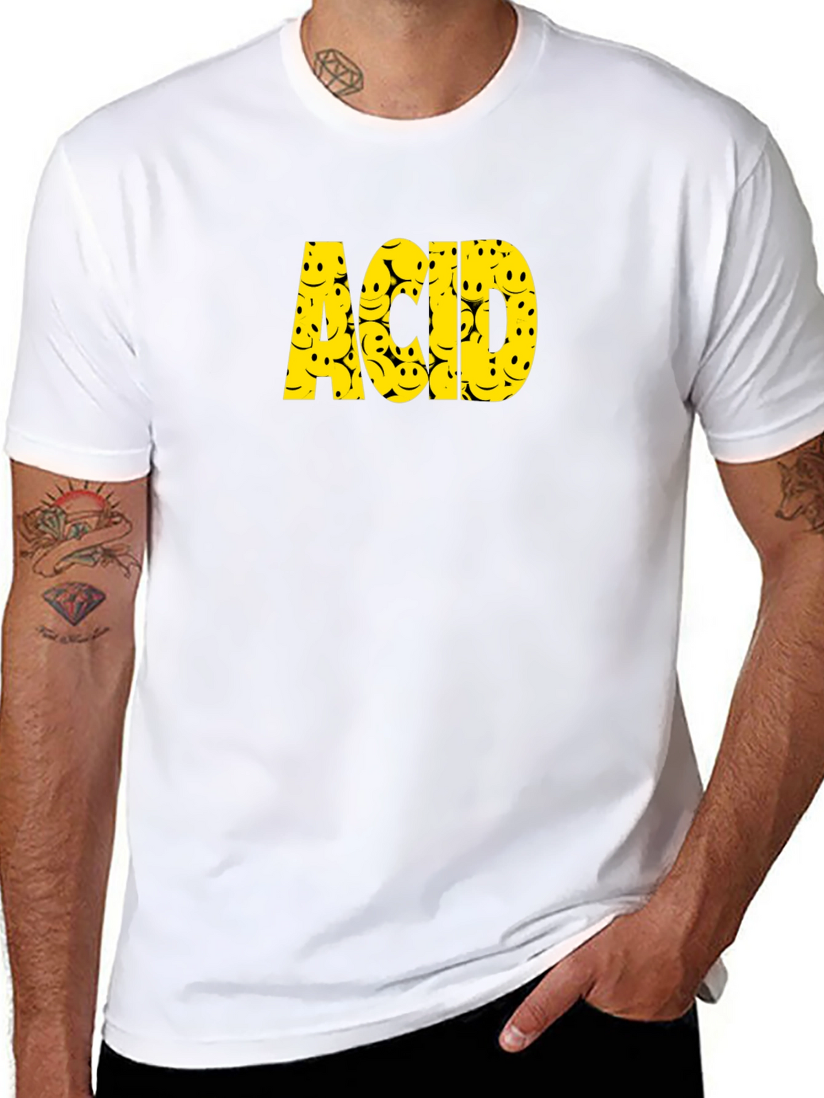 Acid Smiley Face Graphic Tee - Black Cotton T-Shirt