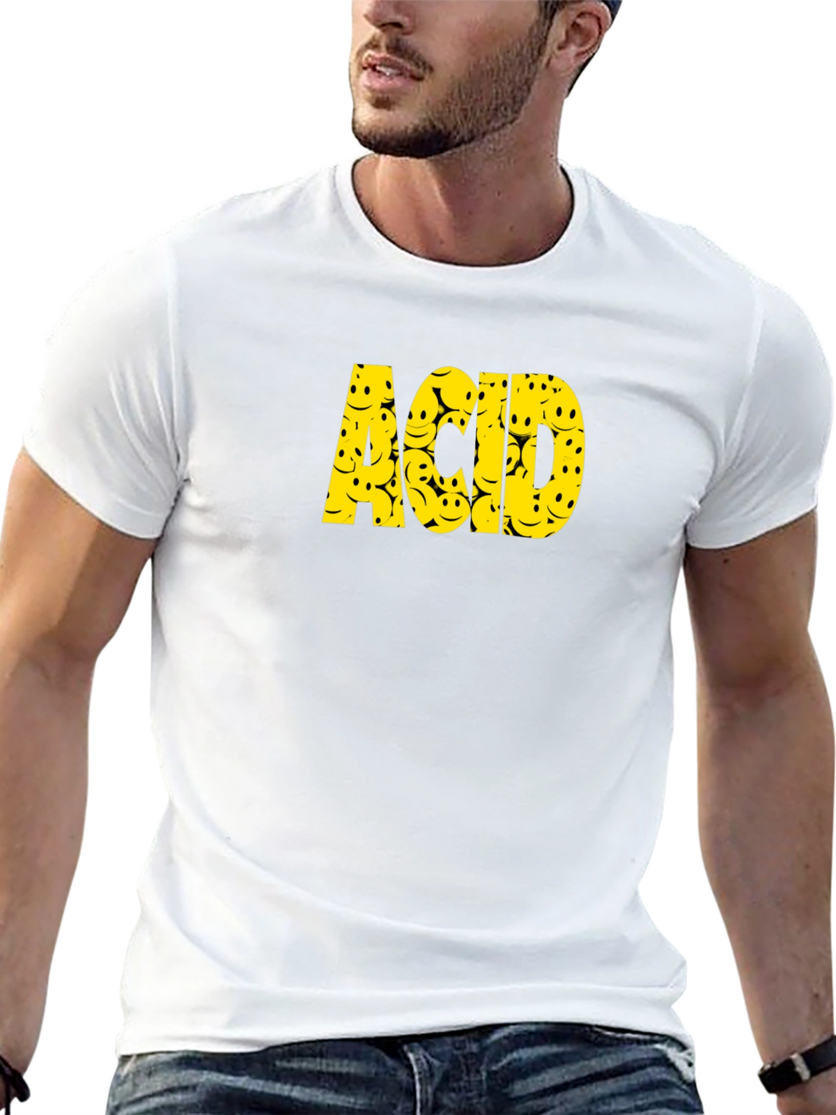 Acid Smiley Face Graphic Tee - Black Cotton T-Shirt