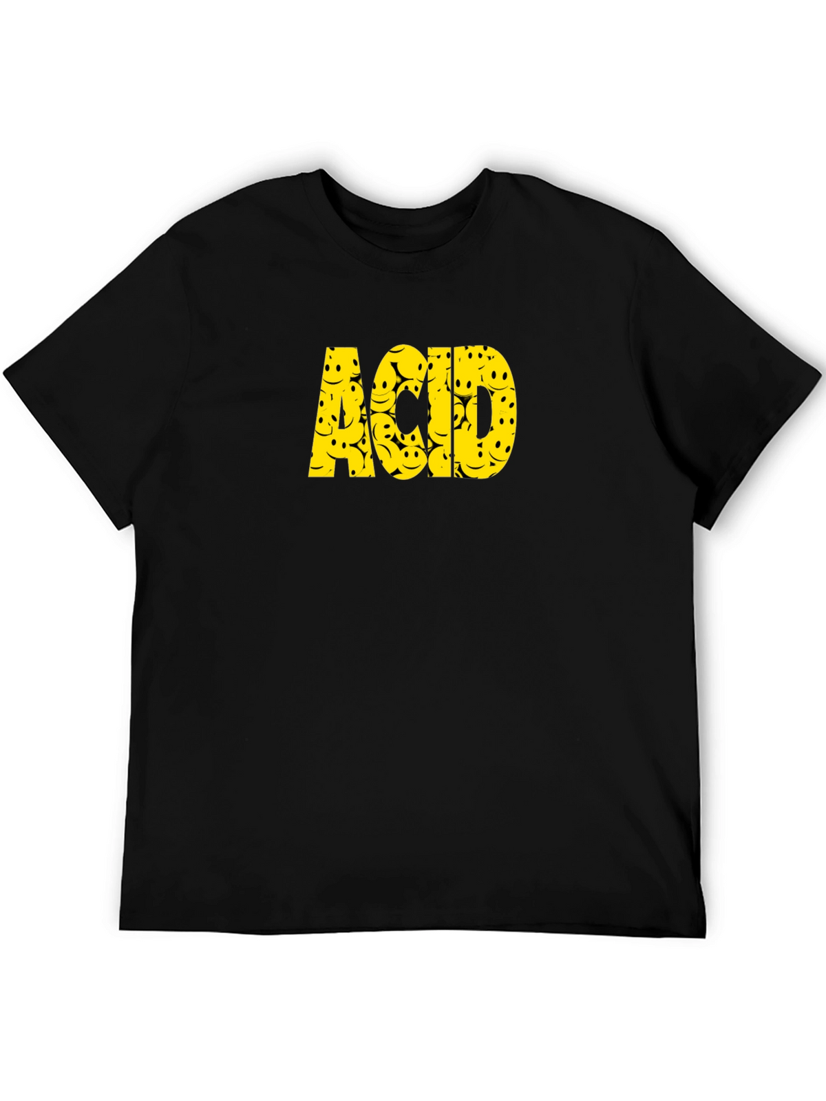 Acid Smiley Face Graphic Tee - Black Cotton T-Shirt