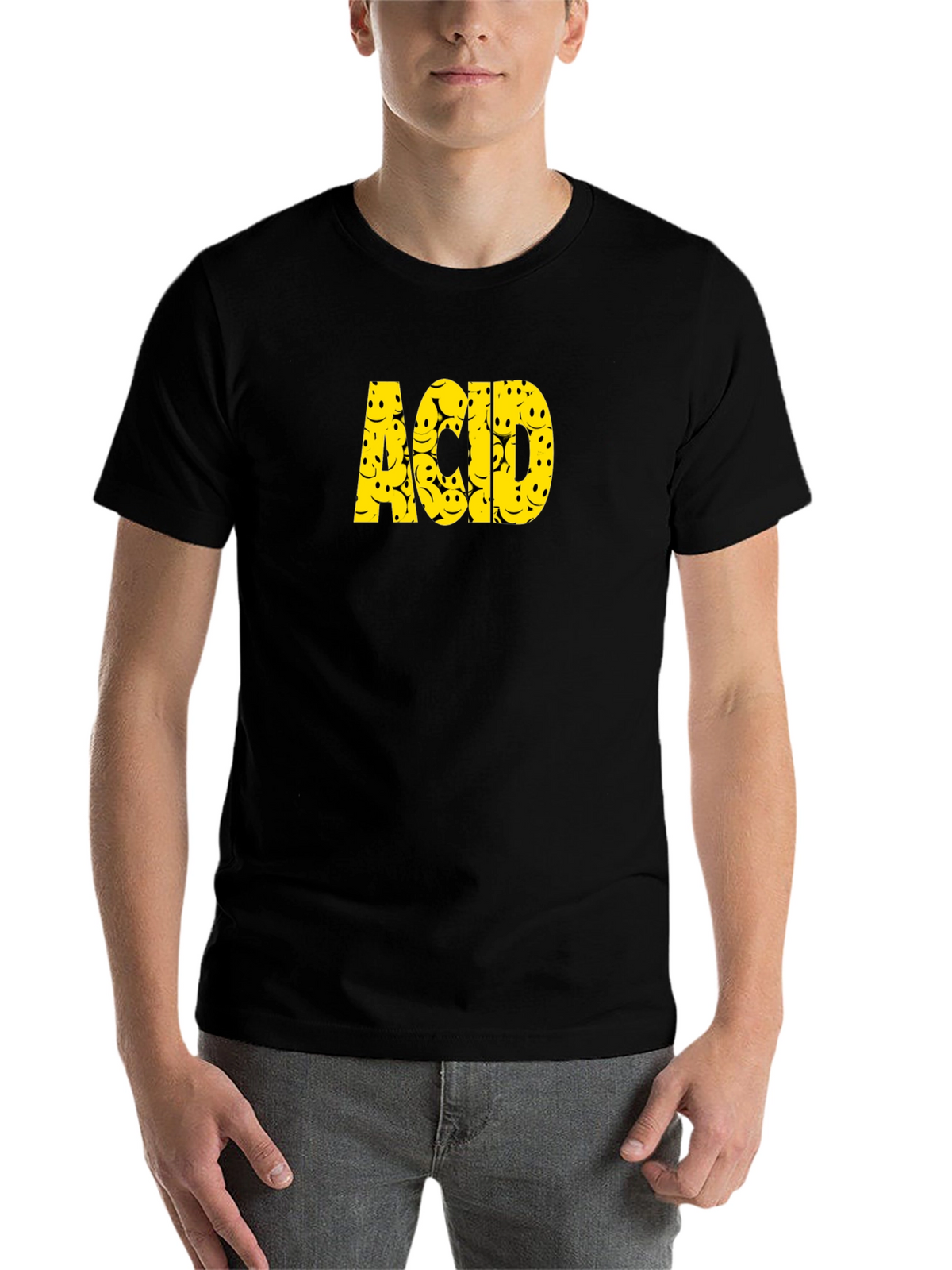 Acid Smiley Face Graphic Tee - Black Cotton T-Shirt
