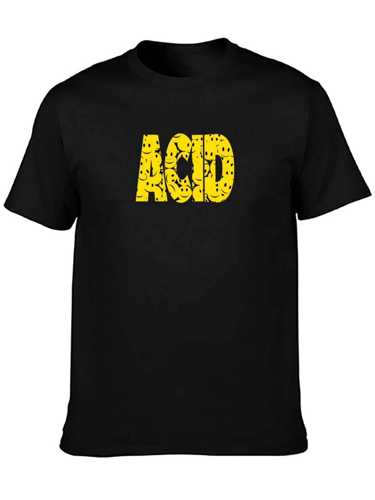 Acid Smiley Face Graphic Tee - Black Cotton T-Shirt