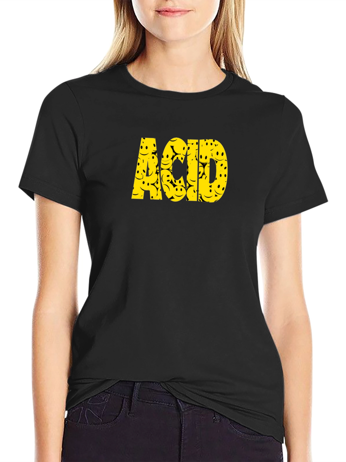 Acid Smiley Face Graphic Tee - Black Cotton T-Shirt