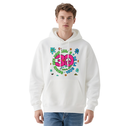Hippie Floral 30 Peace Sign Hoodie, Vibrant Cozy Style