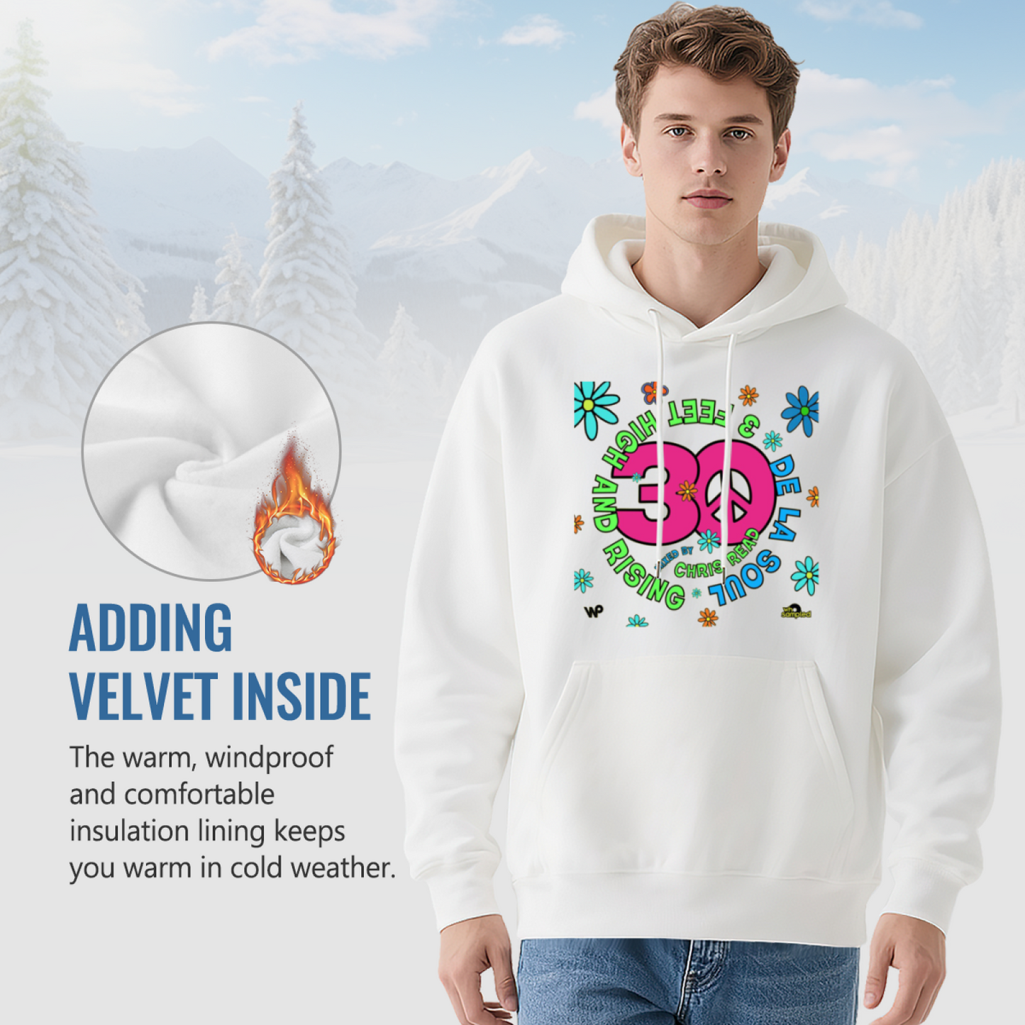 Hippie Floral 30 Peace Sign Hoodie, Vibrant Cozy Style