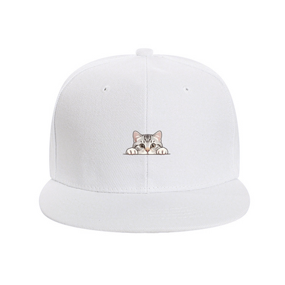 Adorable Peeking Tabby Cat Pink Cute Girl Flat Sun Hat