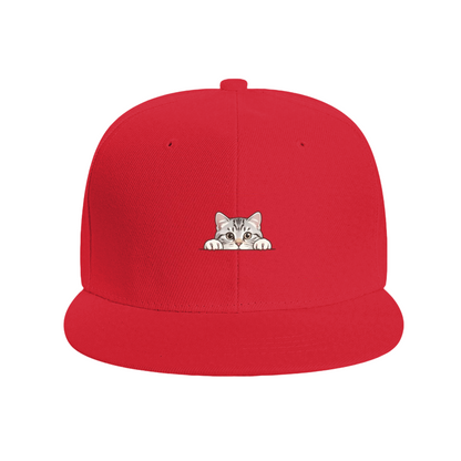 Adorable Peeking Tabby Cat Pink Cute Girl Flat Sun Hat