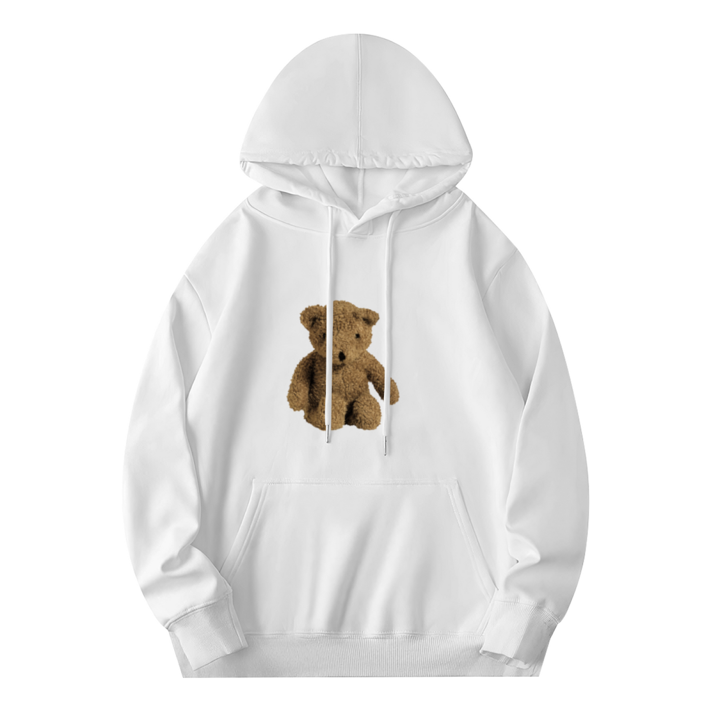 Cute Fluffy Teddy Bear White Hoodie, Unisex Soft Sweet Casual Top