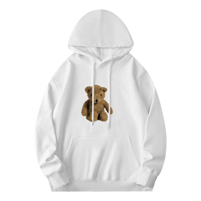 Cute Fluffy Teddy Bear White Hoodie, Unisex Soft Sweet Casual Top