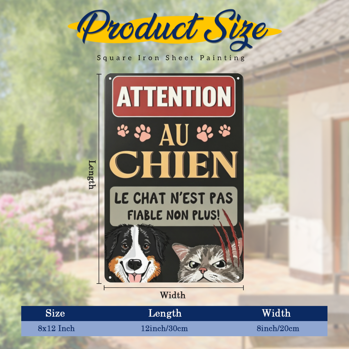 Funny French Beware Dog & Cat Pet Warning Metal Plaque