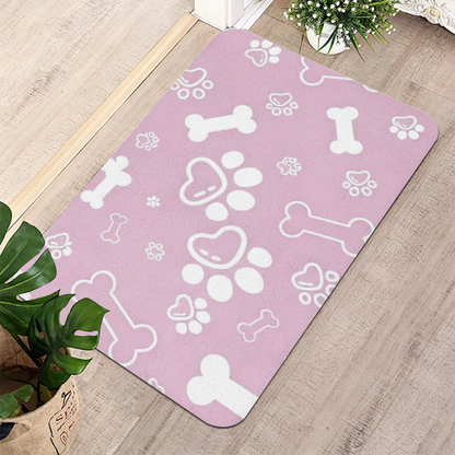 Sweet Pink Paw & Bone Print Pet Bath Mat | Soft Silicone Diatomaceous Earth Doormat