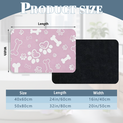 Sweet Pink Paw & Bone Print Pet Bath Mat | Soft Silicone Diatomaceous Earth Doormat