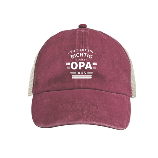 So Sieht Ein Richtig Cooler Opa Maroon Washed Trucker Hat German Grandpa Gift Mesh Cap