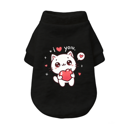 Cute White Kitten I Love You Heart Pattern Black Pet Sweater