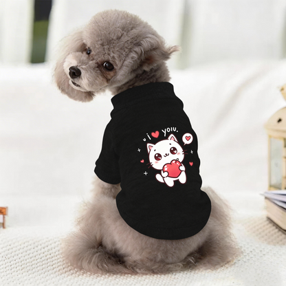 Cute White Kitten I Love You Heart Pattern Black Pet Sweater