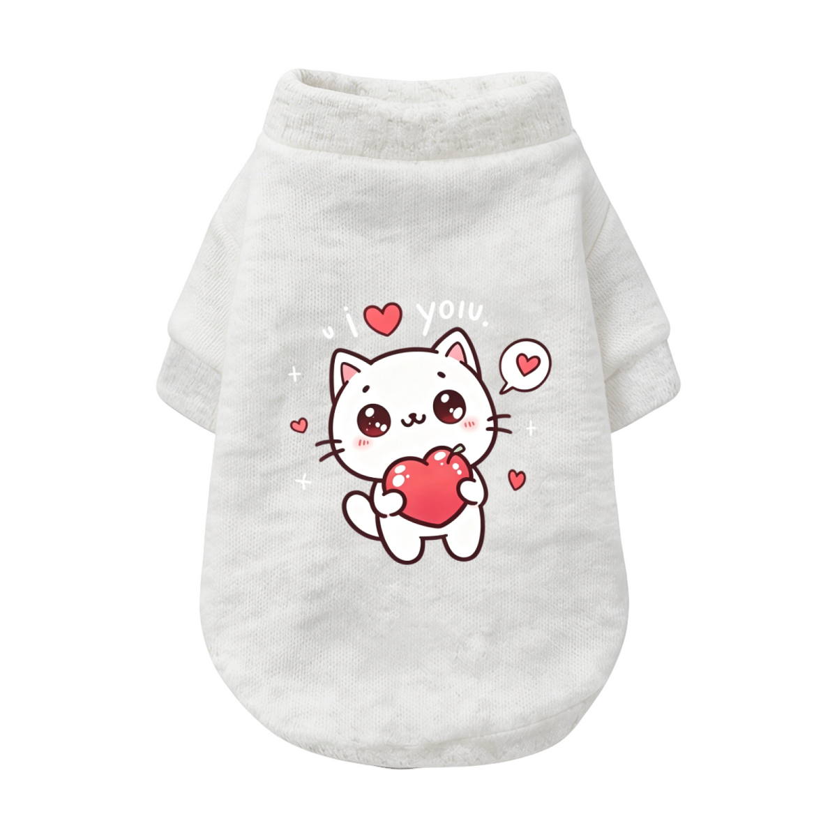Cute White Kitten I Love You Heart Pattern Black Pet Sweater