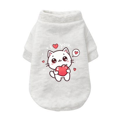 Cute White Kitten I Love You Heart Pattern Black Pet Sweater