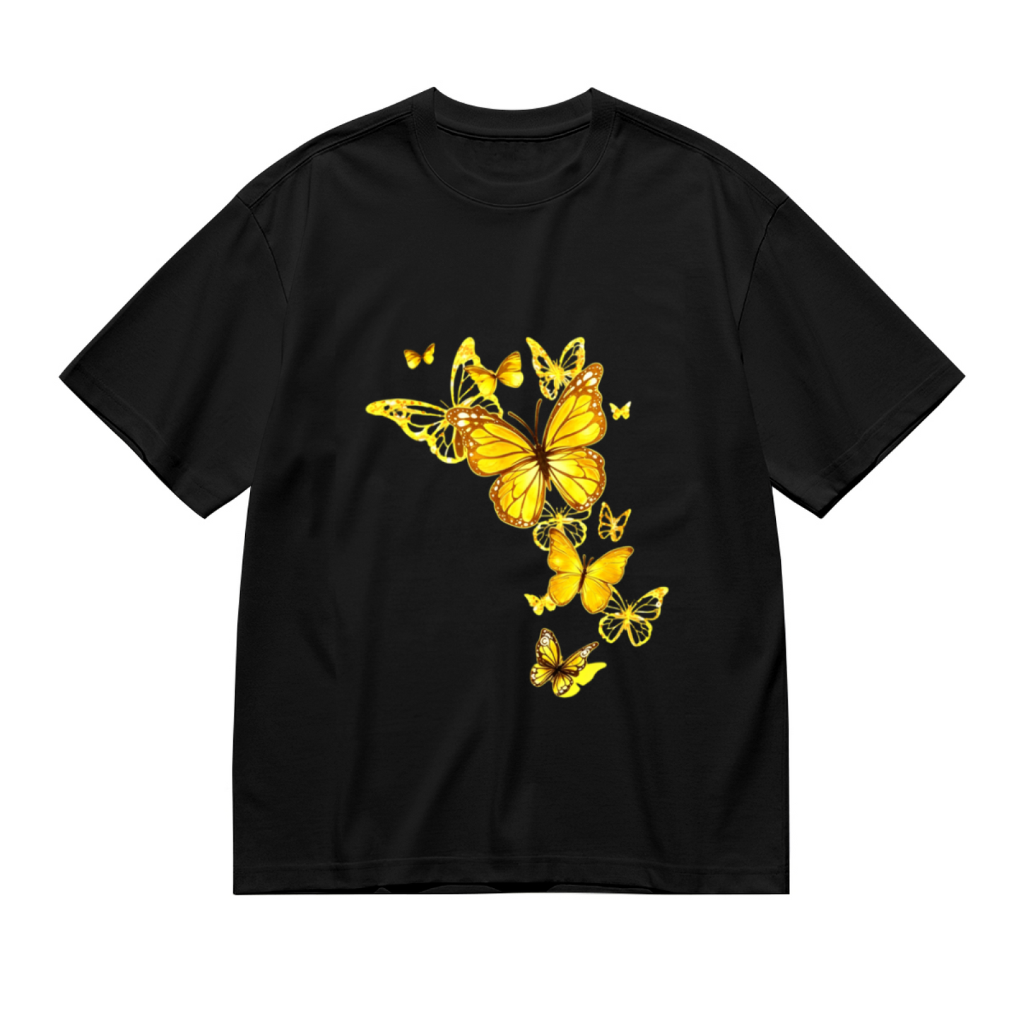 Warm Sunny Yellow Gradient Butterflies Flowy Art Print Plus Size Women Printed T-Shirt