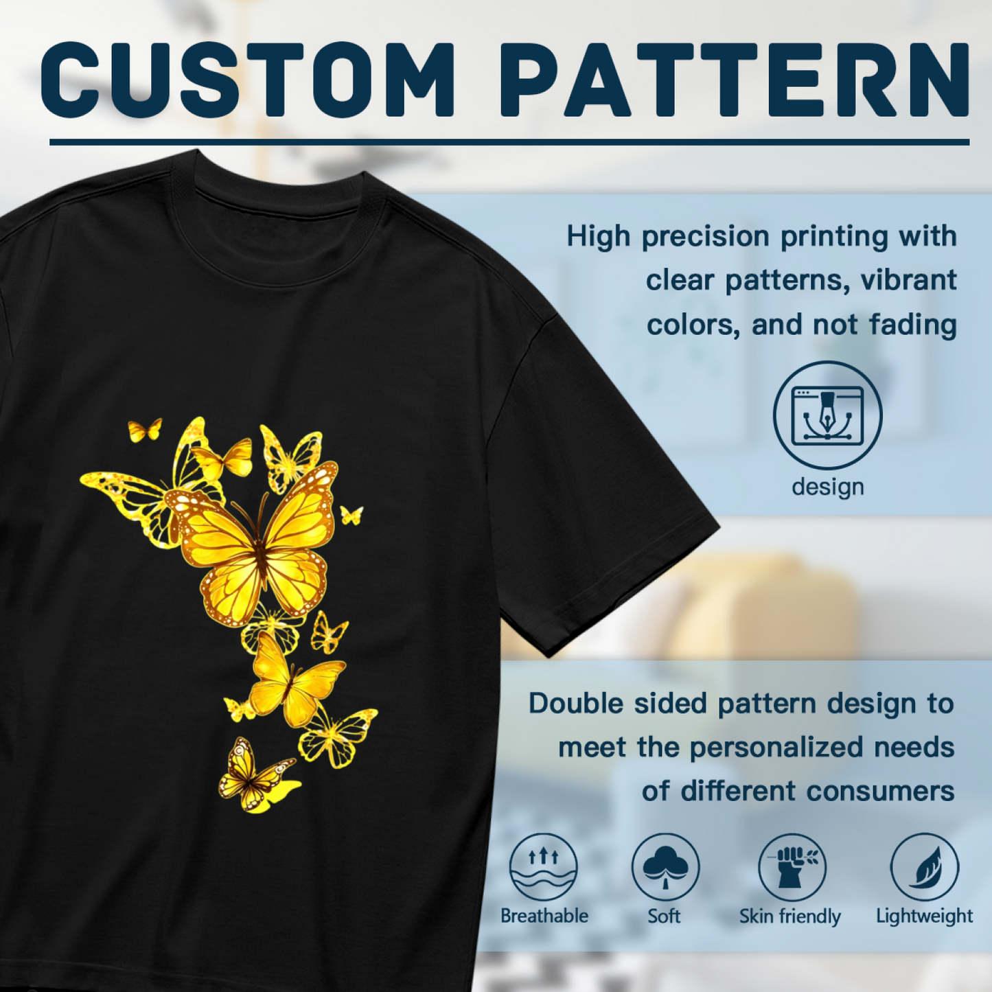 Warm Sunny Yellow Gradient Butterflies Flowy Art Print Plus Size Women Printed T-Shirt