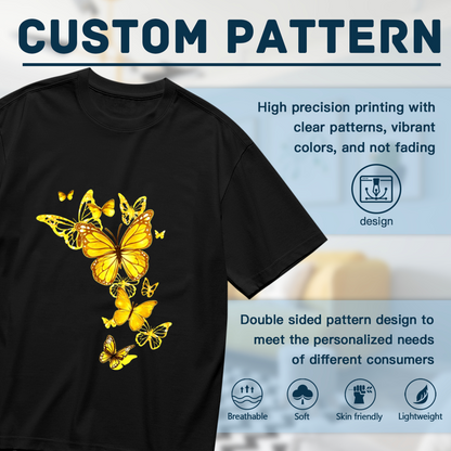 Warm Sunny Yellow Gradient Butterflies Flowy Art Print Plus Size Women Printed T-Shirt