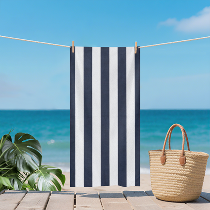 Classic Navy White Striped Retro Beach Towel, Fluffy Soft, Durable and Super Absorbent for Beach & Swimming