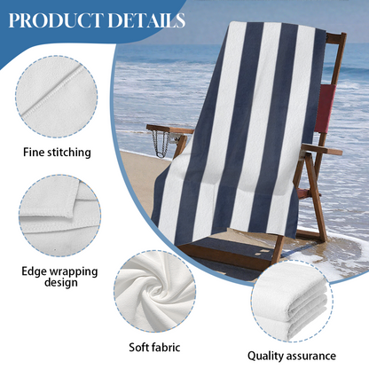 Classic Navy White Striped Retro Beach Towel, Fluffy Soft, Durable and Super Absorbent for Beach & Swimming