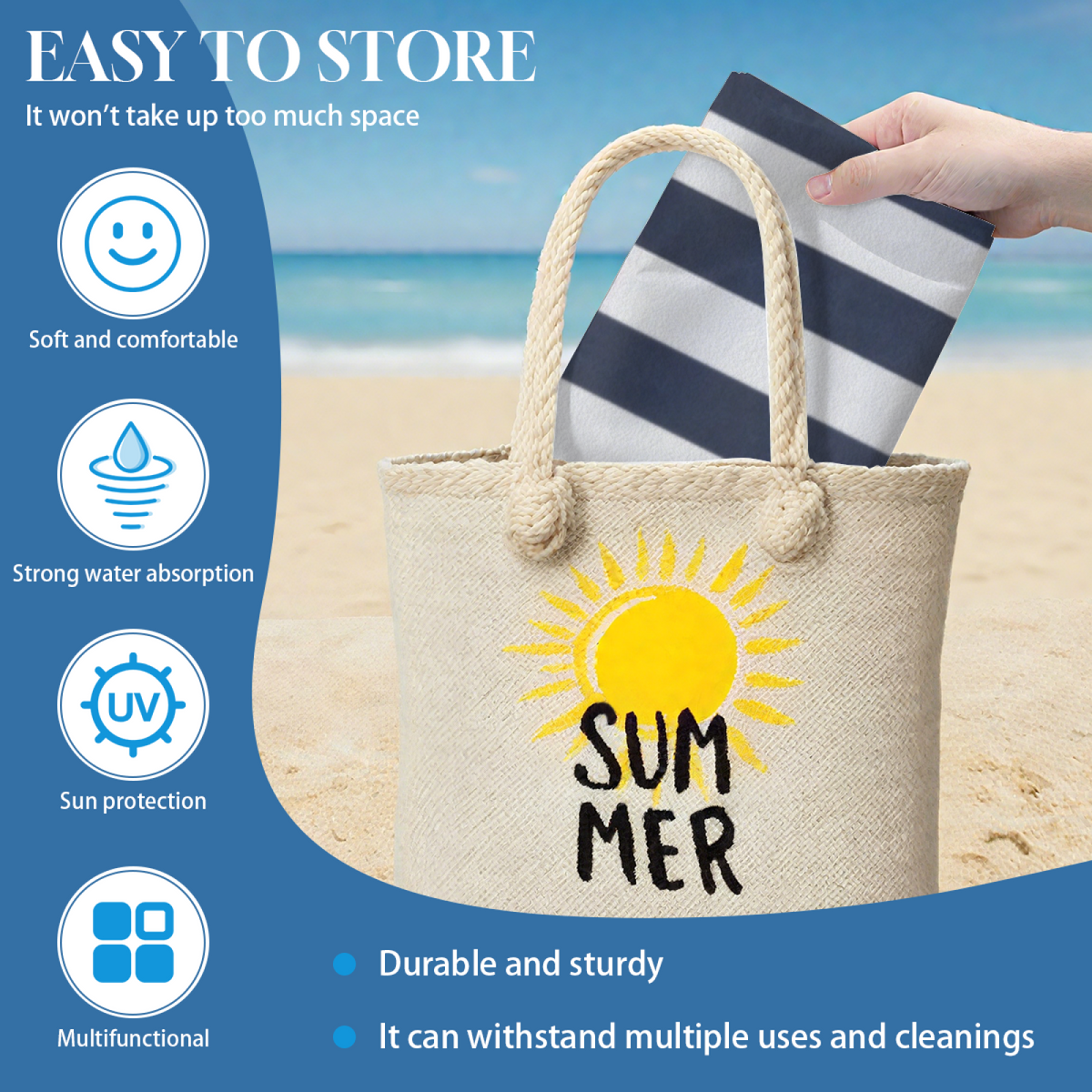 Classic Navy White Striped Retro Beach Towel, Fluffy Soft, Durable and Super Absorbent for Beach & Swimming