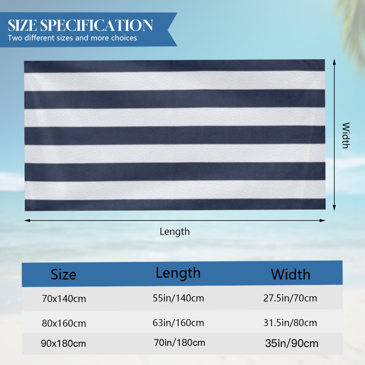 Classic Navy White Striped Retro Beach Towel, Fluffy Soft, Durable and Super Absorbent for Beach & Swimming
