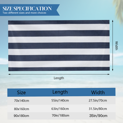 Classic Navy White Striped Retro Beach Towel, Fluffy Soft, Durable and Super Absorbent for Beach & Swimming