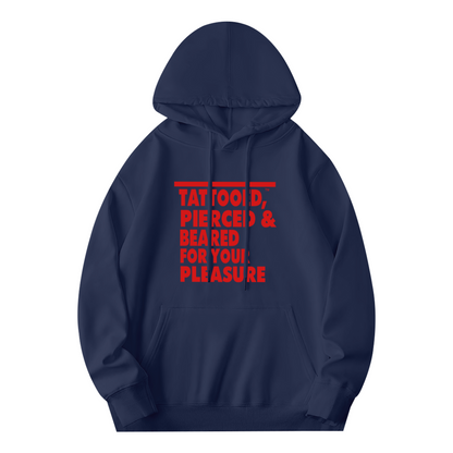 Edgy Tattooed Pierced & Beared Bold Text Navy Hoodie, Unisex Cozy Street Hoodie