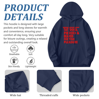 Edgy Tattooed Pierced & Beared Bold Text Navy Hoodie, Unisex Cozy Street Hoodie