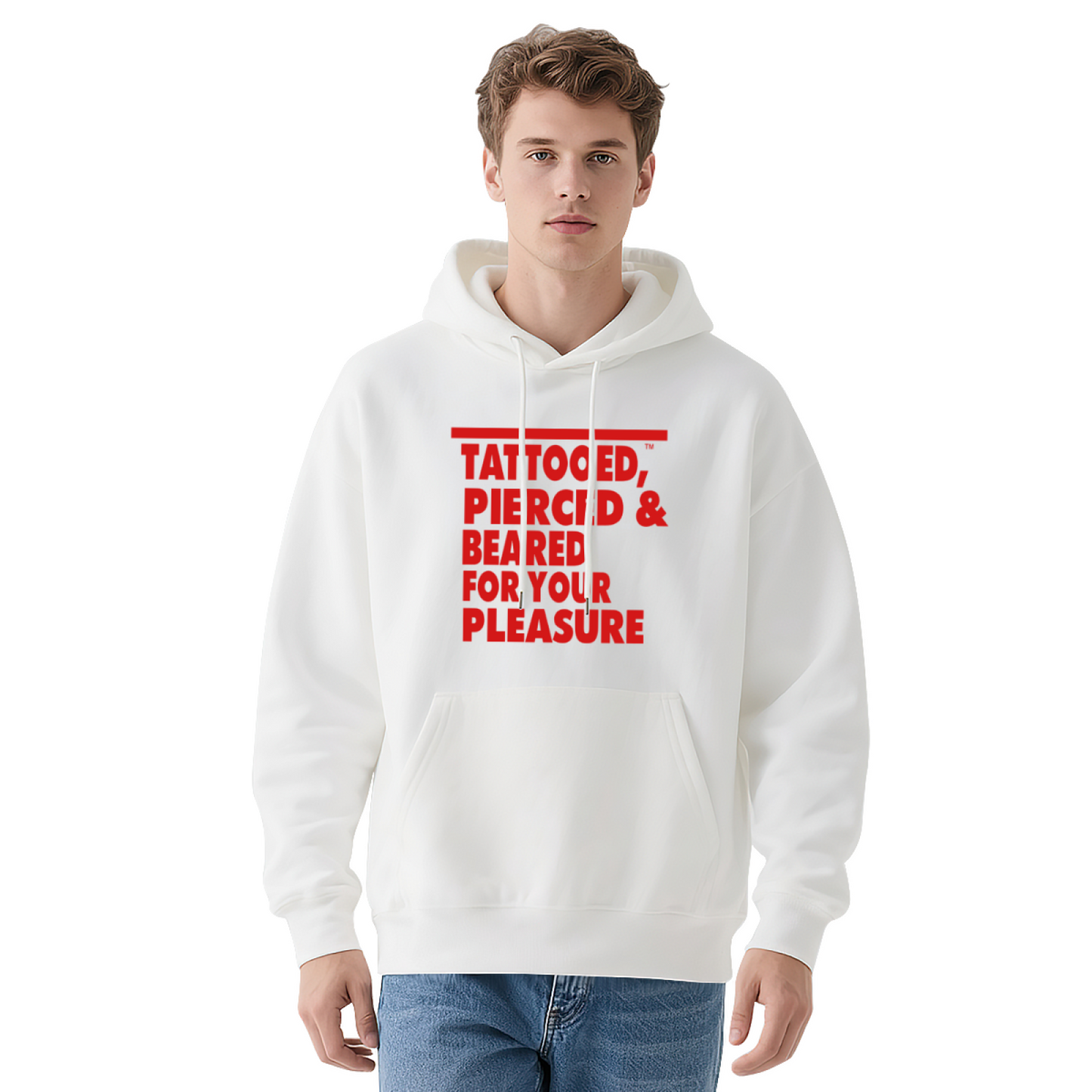 Edgy Tattooed Pierced & Beared Bold Text Navy Hoodie, Unisex Cozy Street Hoodie