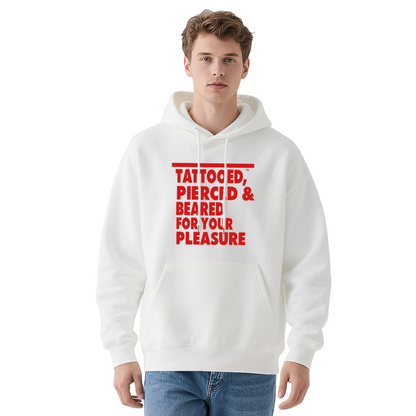 Edgy Tattooed Pierced & Beared Bold Text Navy Hoodie, Unisex Cozy Street Hoodie
