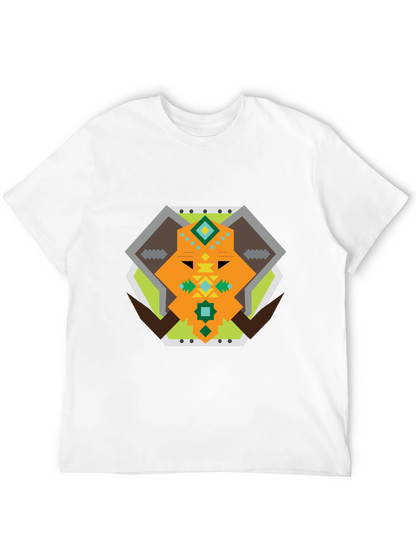 Geometric Bull Graphic Tee - Black Cotton T-Shirt