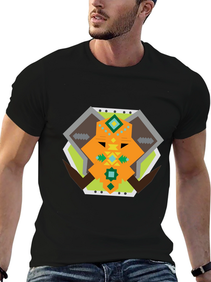 Geometric Bull Graphic Tee - Black Cotton T-Shirt