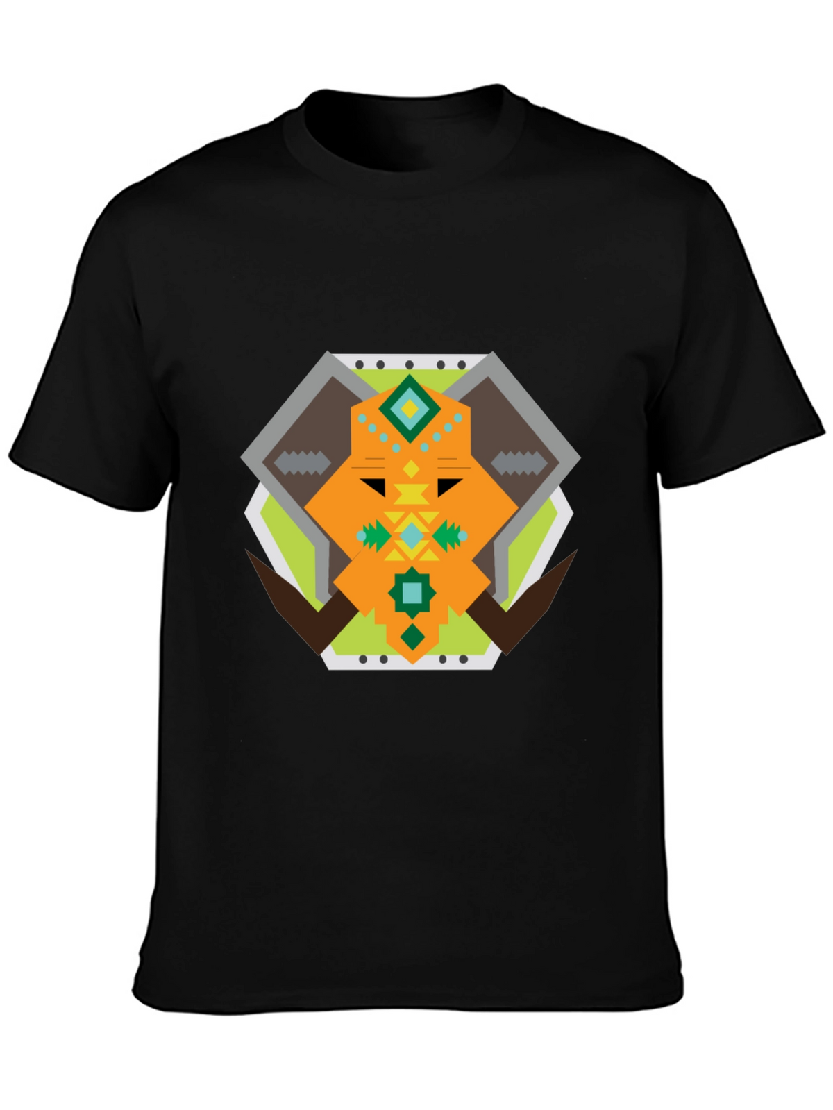 Geometric Bull Graphic Tee - Black Cotton T-Shirt