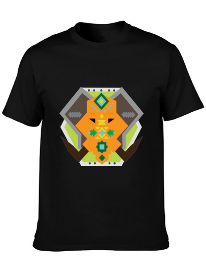 Geometric Bull Graphic Tee - Black Cotton T-Shirt