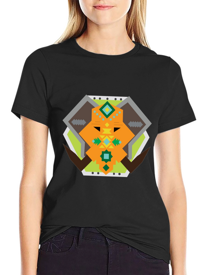 Geometric Bull Graphic Tee - Black Cotton T-Shirt