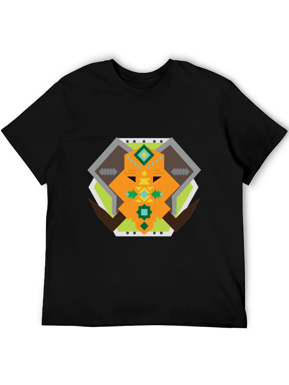 Geometric Bull Graphic Tee - Black Cotton T-Shirt