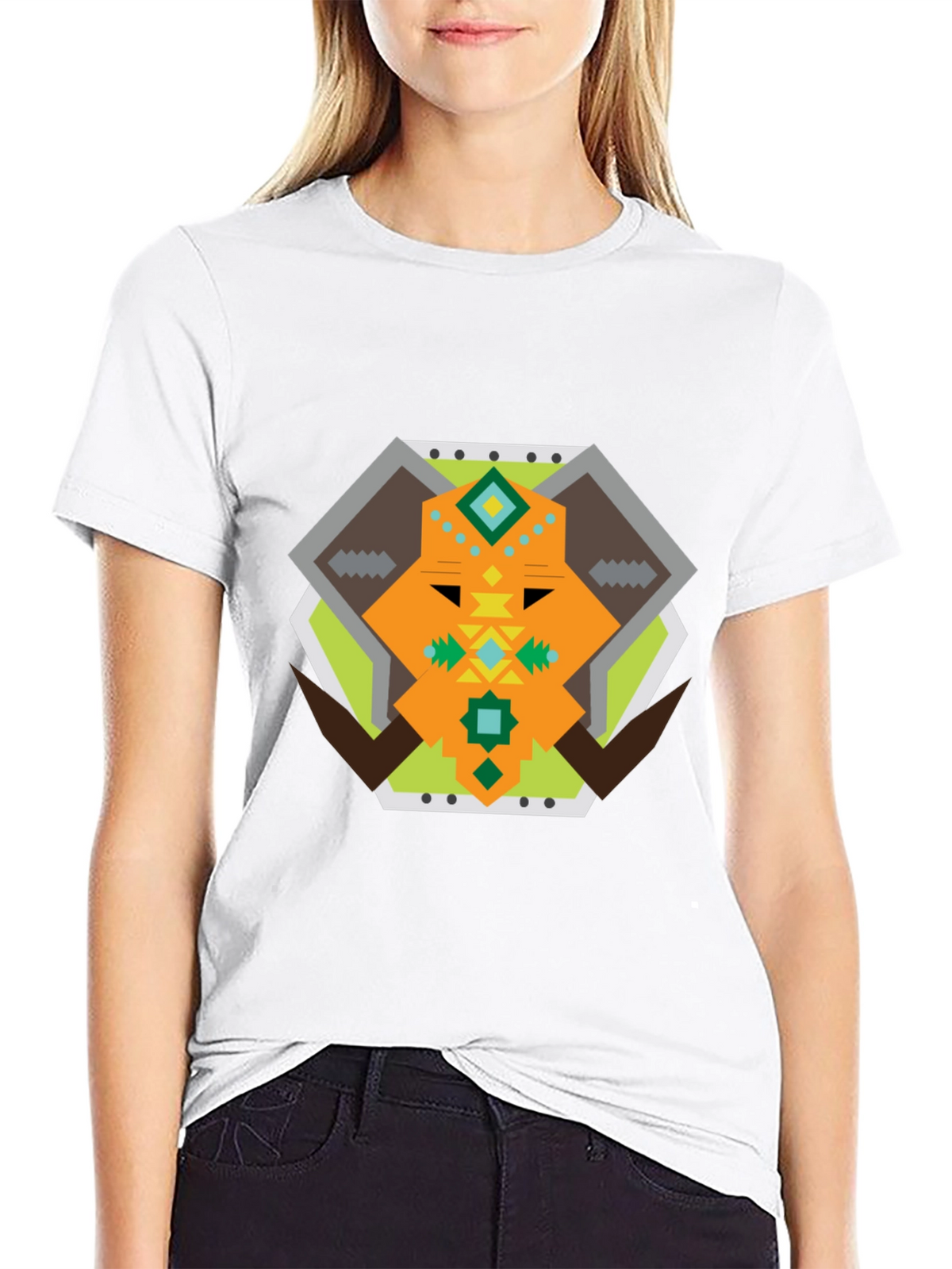 Geometric Bull Graphic Tee - Black Cotton T-Shirt