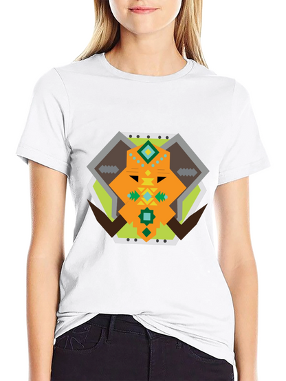 Geometric Bull Graphic Tee - Black Cotton T-Shirt